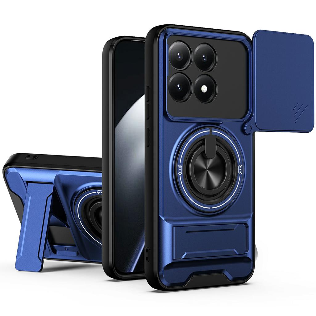 For Xiaomi 15T Magnetic Case Ring Holder Foldable Kickstand TPU PC Phone Cover with Camera Lens Slider
