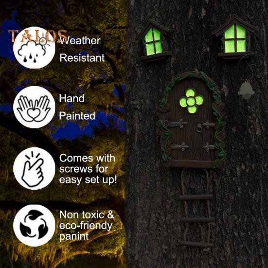 1 комплект, светящийся сказочный дом, фигурка дерева, подвесная статуя, окно, дверь, уличный фонарь, фея, декор из смолы, уличный декор