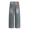 Mens Relaxed Fit Straight Leg Denim Jeans With Washed Effect Rhinestone Embellishment Vintage Streetwear Style