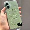 Green Apple Black Cat Cartoon Phone Case for iPhone 14, 15, 16, 17 Pro Max, XS, XR, 11 – Soft Protective Cover