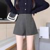 Женские серые шерстяные шорты А-силуэта с высокой талией для осени и зимы - 2024 Повседневные брюки широкого кроя с ботинками