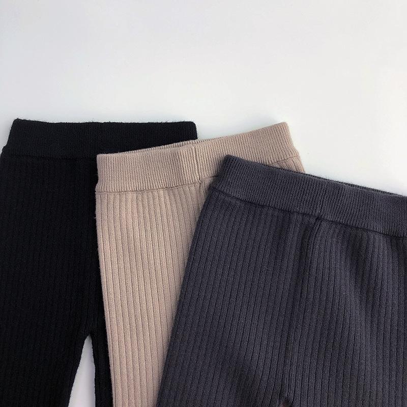 Леггинсы для девочек, брюки из хлопка, длинные трикотажные брюки, детские облегающие брюки в рубчик, повседневные эластичные брюки, зима-осень