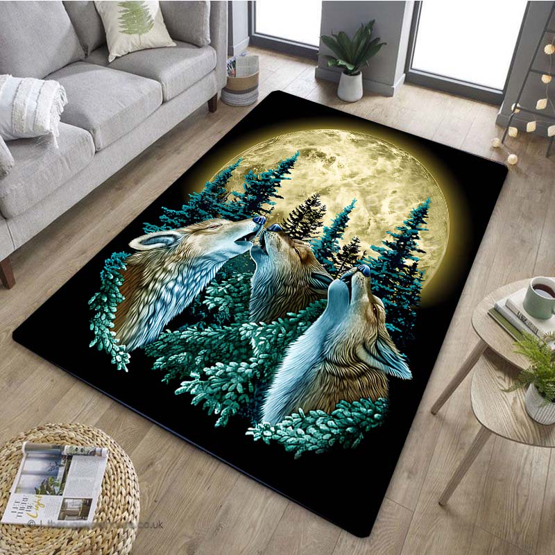 1PCStylish Wolf Dream Catcher Pattern Anti Slip Kitchen Rug for Kitchen Living Room Bedroom Washable Flannel Area Rug
