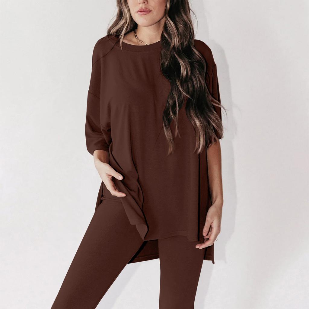 Женский летний комплект из 2 предметов с круглым вырезом и короткими рукавами, заниженными плечами, топ для больших мальчиков и обтягивающие байкерские шорты для йоги, комплект