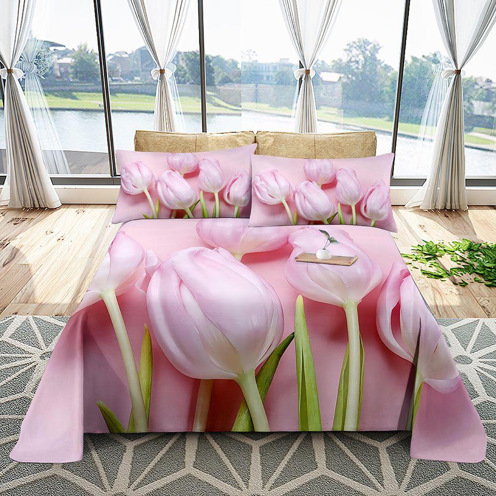 Flower Sliced Soft Universal Digital High-end Print Four Seasons Bedroom Bed Linen Single Set with Pillow Cover