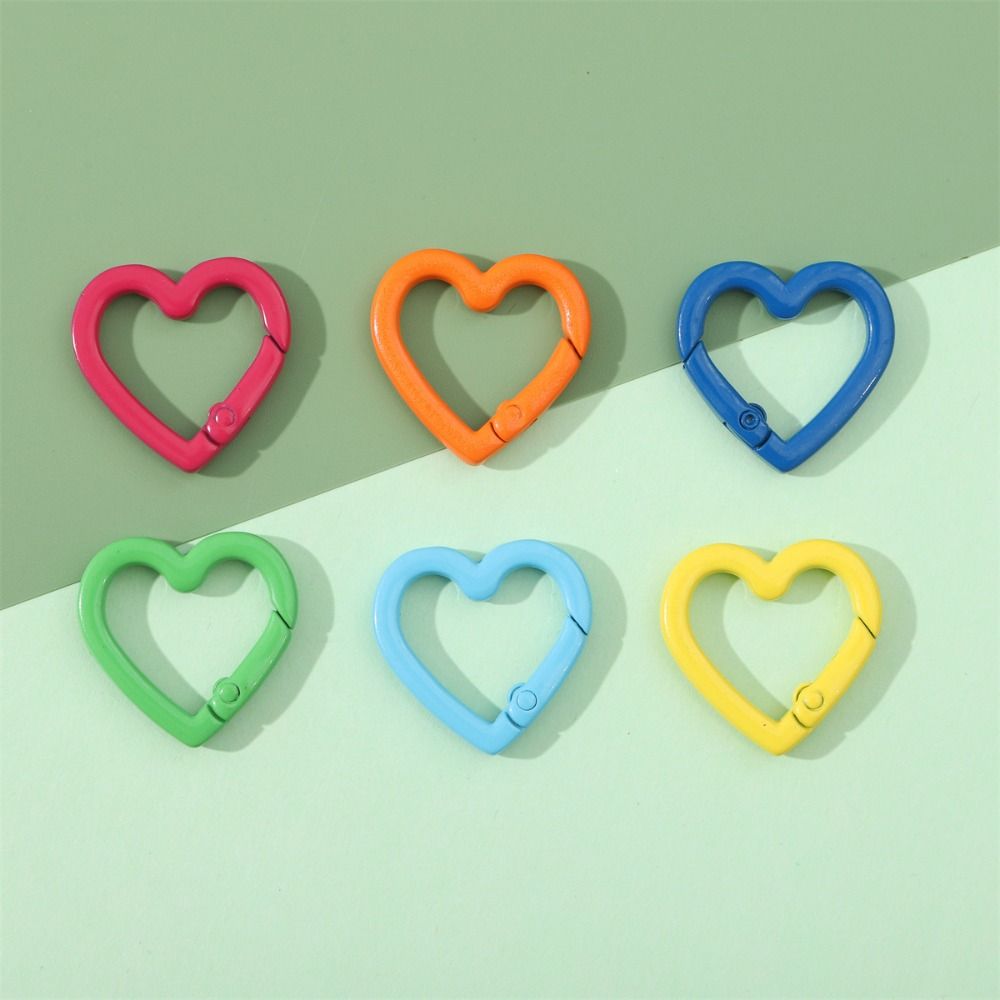 5pcs Heart Shape Peach Heart Keyring Macaroon Color Colored Spring Buckle Fishing