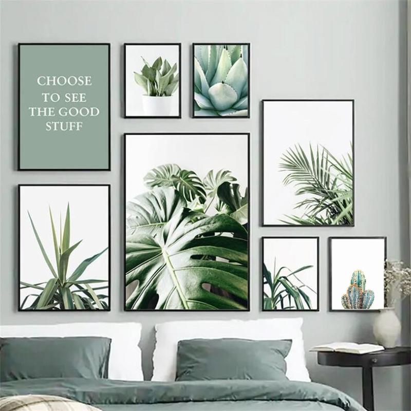 Белый тюльпан, зеленые суккуленты, алоэ монстера, растение, художественный плакат на скандинавскую тему, живопись на холсте и настенные панно для декора гостиной