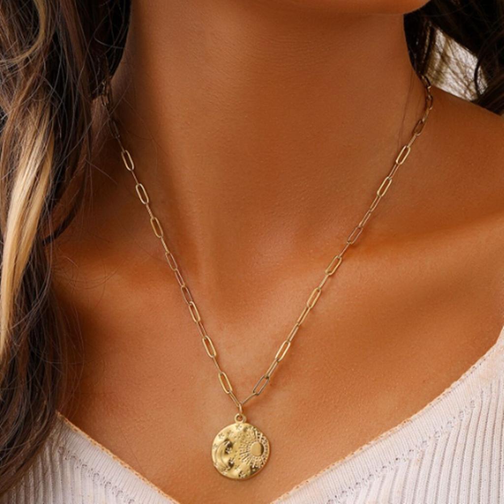 Нержавеющая сталь титановая сталь простые женские серебряные золотые звезды луна солнце круглая монета ключица модное легкое роскошное ожерелье