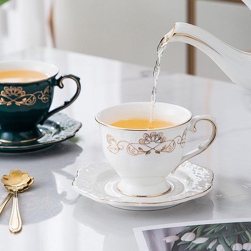 British Court Luxury Tracing Gold Coffee Cup and Plate Two-piece Set of Ceramic Cup Water Cup Flower Tea Cup Milk Cup