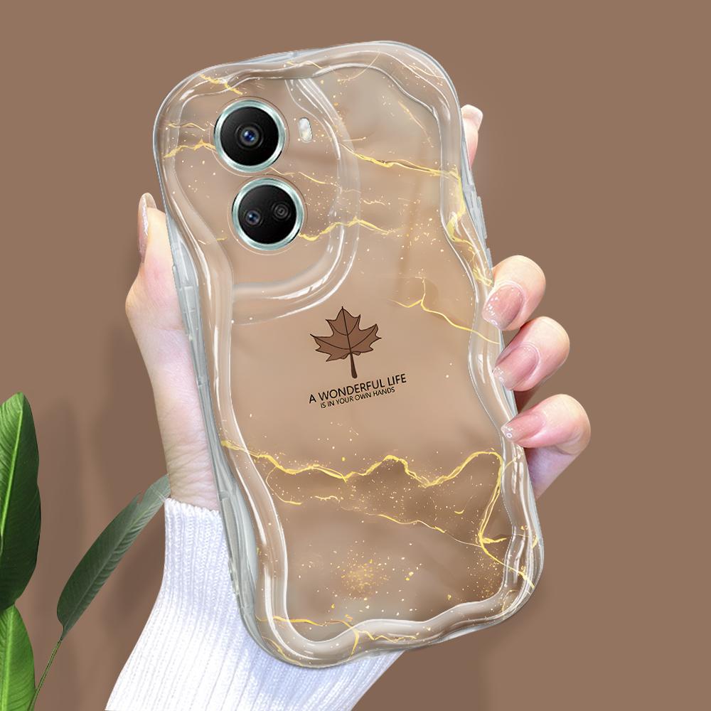 For Honor 90 Lite P30 Pro Infinix Hot 30 40 40i 40 Pro Smart 8 Pro Vivo V29e V30e Maple Leaf Marble Pattern Cream Texture Soft TPU Phone Case