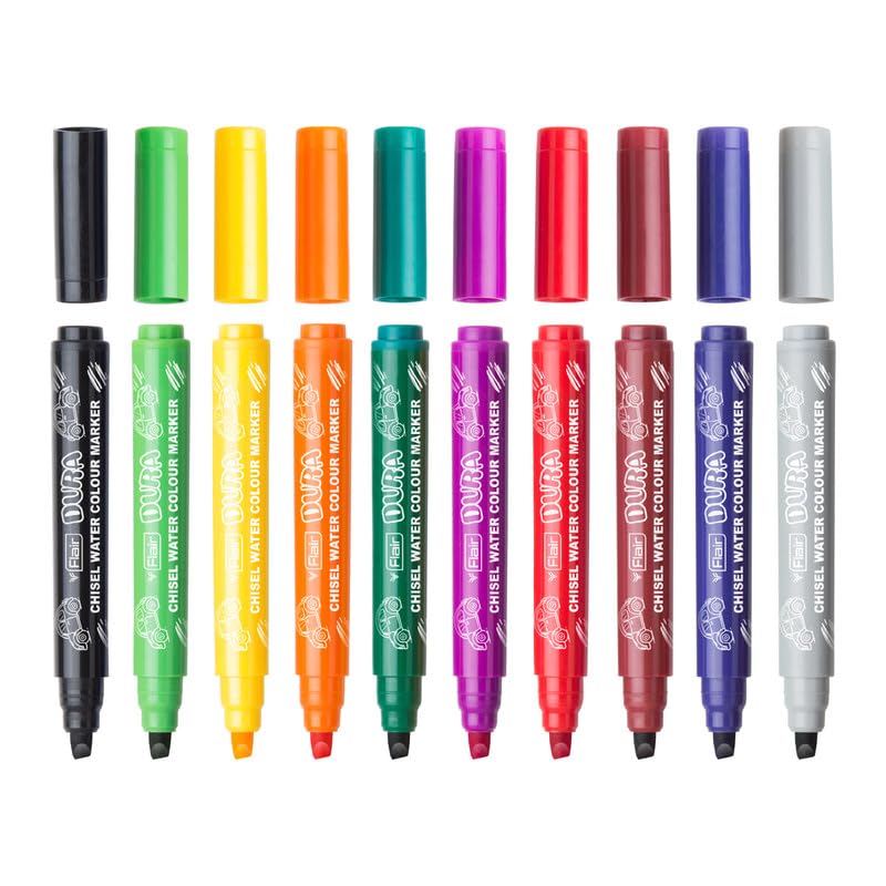 FLAIR Creative Series Dura Chisel Water Colour Pen Set Of 10 Refillable Non Toxic Washable Coloring Pens For Kids Art