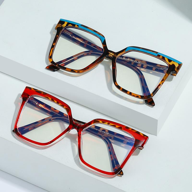 Personalized Tr90 Anti-Blue Light Large Frame Flat Mirror, Contrasting Color Glasses Frame