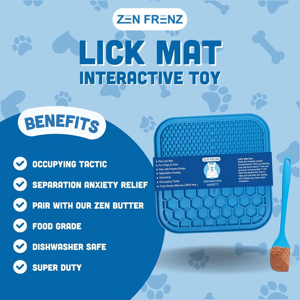 Premium Lick Mat for Dogs & Cats with Suction Cups and Spatula Spreader for Pet Separation Anxiety Relief, Slow Feeder, Perfect with Peanut Butter,