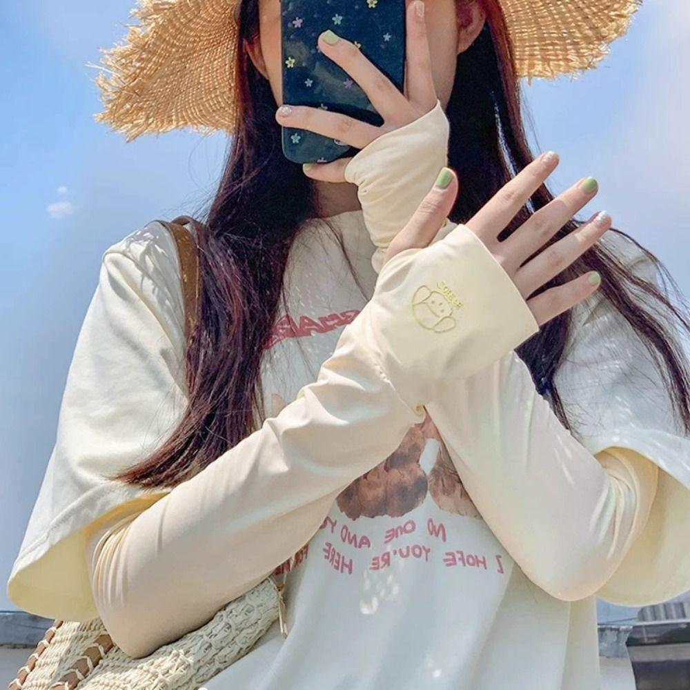 Cartoon Animals Sunscreen Arm Covers Elastic Cycling Gloves Long Ice Silk Sleeves Driving