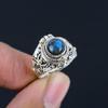 Natural 7mm Round Shape Labradorite 925 Sterling Silver Poison Locket Ring For Women & Girls