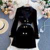 Winter Ladies Suit Collar Temperament British Style Double-breasted Slim Velvet Dress