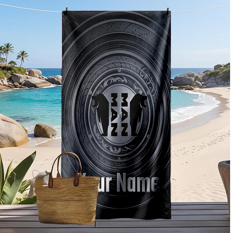 MAN Truck Custom Beach Towel, Print Your Name Text Lightweight Absorbent Towel for Swimming Travel