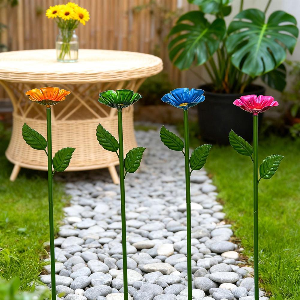 Garden Wrought Iron Flowers Decor Animal Food Cups Multi-color Flower Grass Lawn Layout Bees Animals Metal Water Dispensers