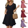 Женское летнее мини-платье с V-образным вырезом, короткими рукавами и свободным подолом, однотонное