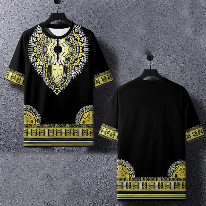 Винтажная африканская этническая полосатая 3D-печатная футболка с круглым вырезом, свободные футболки с коротким рукавом, летняя мужская одежда, размер XXS-6XL