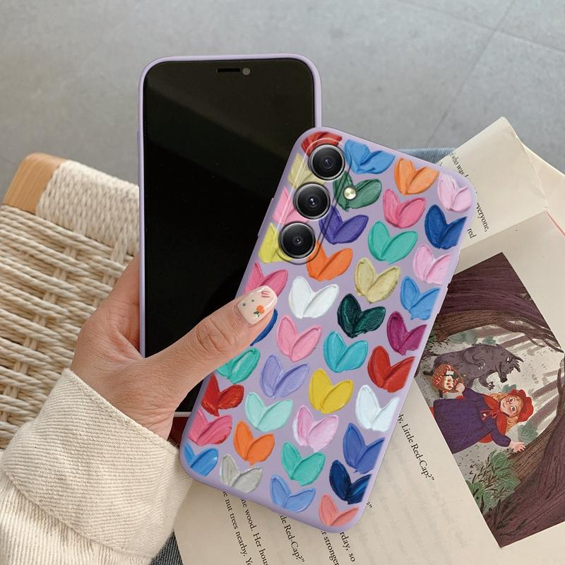 Милый чехол для телефона с цветком в виде сердца для iPhone Samsung S25 Ultra A55 S24 FE A16 Xiaomi Redmi Note14 13 Pro 14C Huawei Honor 200 Realme противоударный матовый чехол