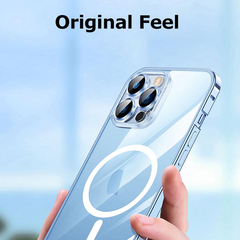 Магнитный чехол для iPhone 11 12 13 14 Pro Max, прозрачная задняя крышка Magsafe для iPhone 13 Pro Max 12, металлический каркас, бампер, линза для телефона, стекло