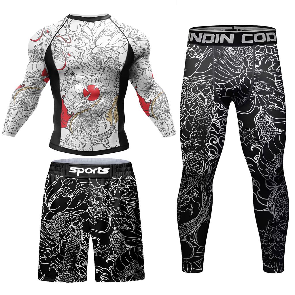Мужской спортивный костюм MMA No Gi Рашгард Джиу-джитсу Футболка+Брюки Боксерские майки Комплект BJJ Муай Тай Шорты Компрессионные леггинсы Спортивный костюм