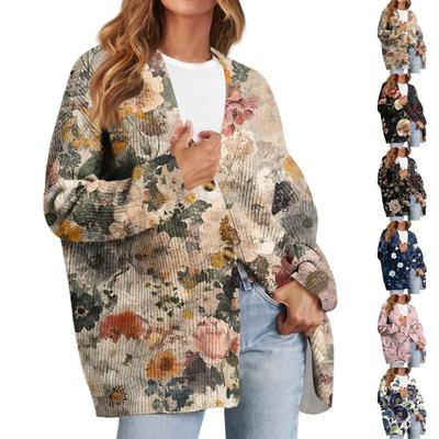 Женский модный кардиган с длинным рукавом, принтом, V-образным вырезом, на пуговицах, свободного кроя