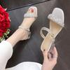 Крутые тапочки на высоком каблуке, женские, лето 2025, новая корейская версия, модные феи, со стразами, средний каблук, две модные тапочки