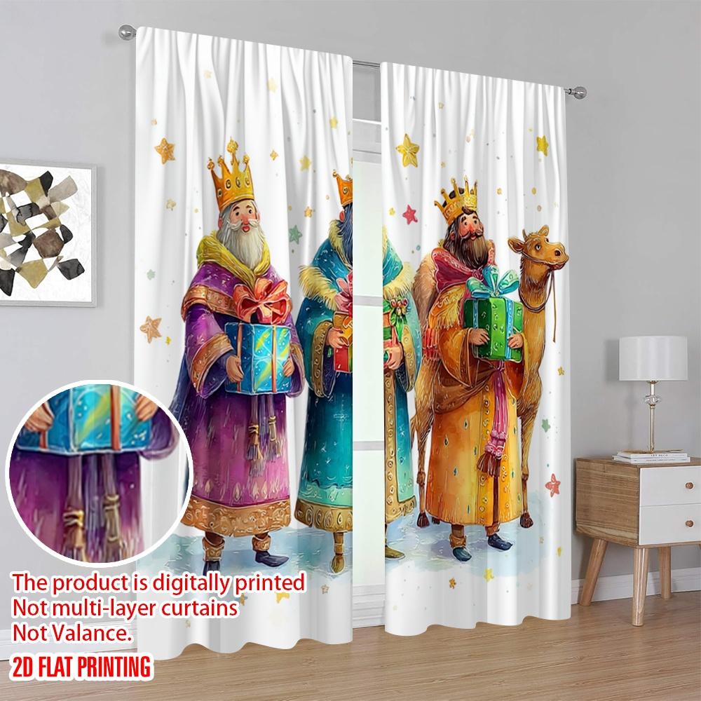 2 шт., 2D печать на ткани Занавески Три мудреца с дарами Полиэстер (без удилища) Отдых для различных типов номеров