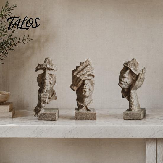 Talos Набор из 3 абстрактных молчаливых статуэток-фигур, Минималистичный арт-декор для стола с позами «Палец к губам», «Закрытые глаза» и «Подбородок на руке», Статуэтки из смолы для гостиной