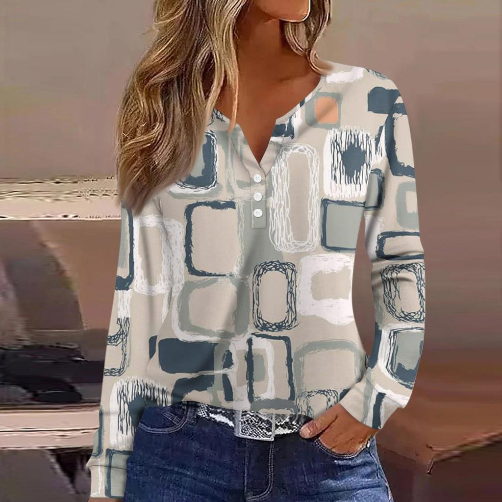 Жен. Футболка Футболка на пуговицах с длинным рукавом Повседневные Выходные Мода Классический Топ с v-образным вырезом Обычный