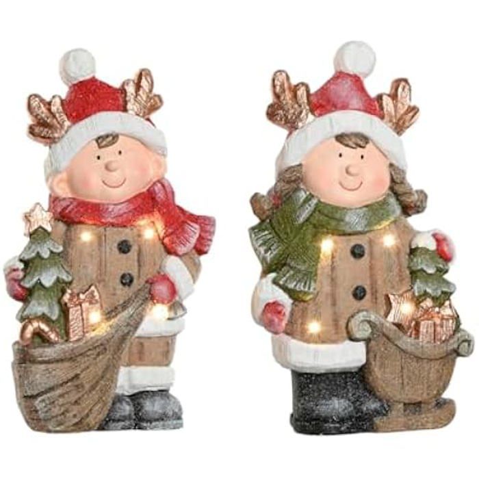 Décoration de Noël - HOME ESPRIT - Marron Rouge - 10,5 x 23 x 40 cm - Lot de 2 - Multicolore