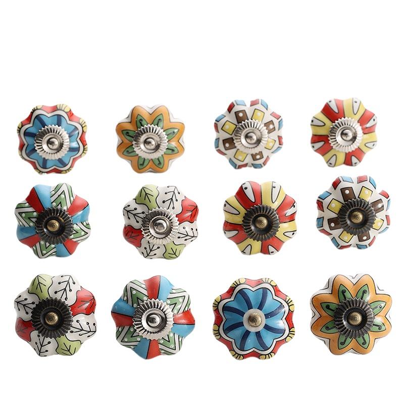 1 шт. Железный материал Винтажная ручка для шкафа Европейский стиль Расписной узор Изысканная форма тыквы Украшение для дома Многоцветный