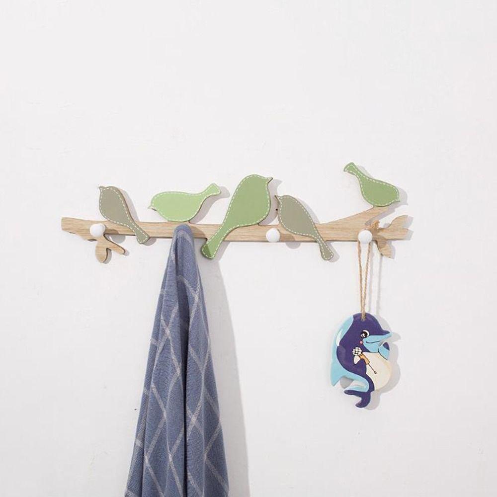 4 Hooks Bird Shape Wall Hooks Wall Mount Clothes Coat Hooks Wood Key Hook Rack Bedroom Accessories