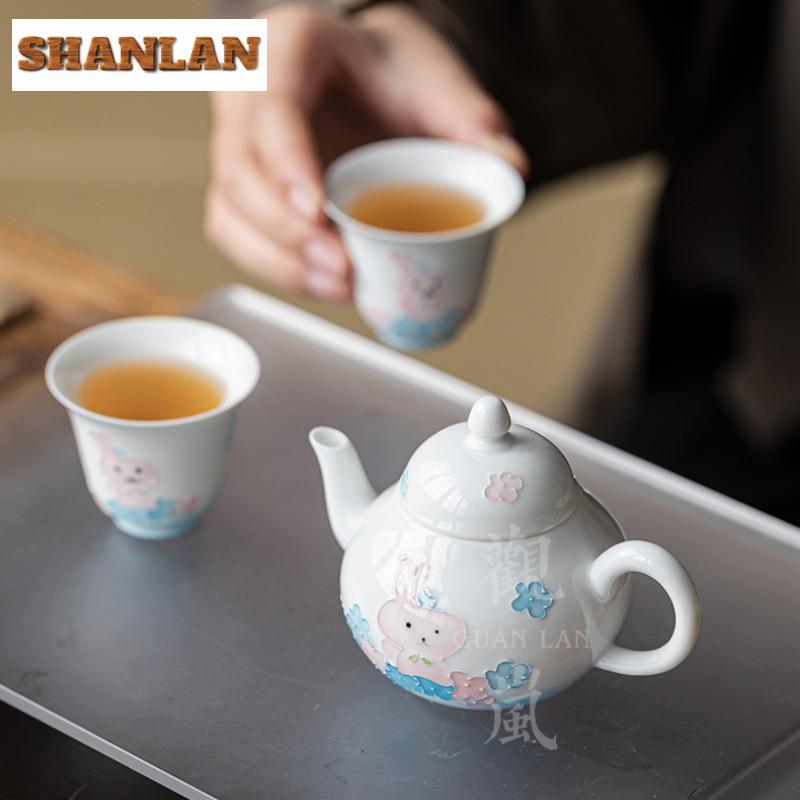 130ml Hand-painted Cute Rabbit Teapot Vintage Tea Infuser Pot Tea Making Kettle With Ball Hole Tableware Supplies Ornaments Gift