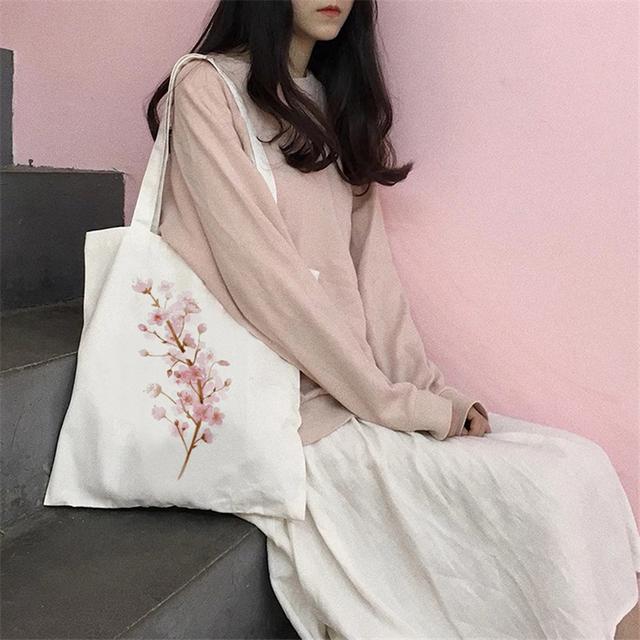 Fruit Print Floral Canvas Tote Bag Korean Style Shopping Bag Women's Daily Shoulder Bag Daisy Pattern Handbags