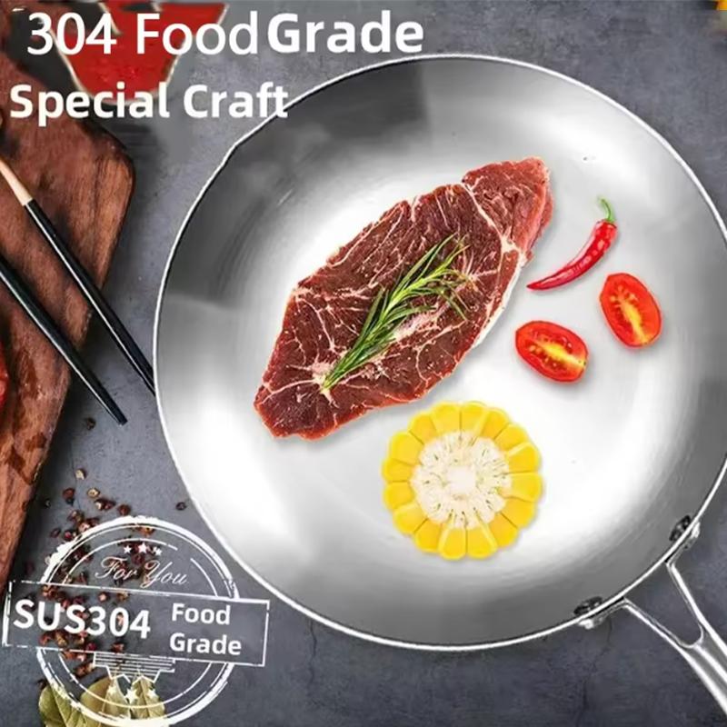 316 Stainless Steel Pan Set - Wok Non-Stick Pan Fried Meat Pot Coating-Free for Kitchen Utensils for Gas Stove Induction Cooktop