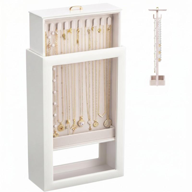 PU Leather Jewelry Box Necklace Organizer Desktop Dustproof Storage Display
