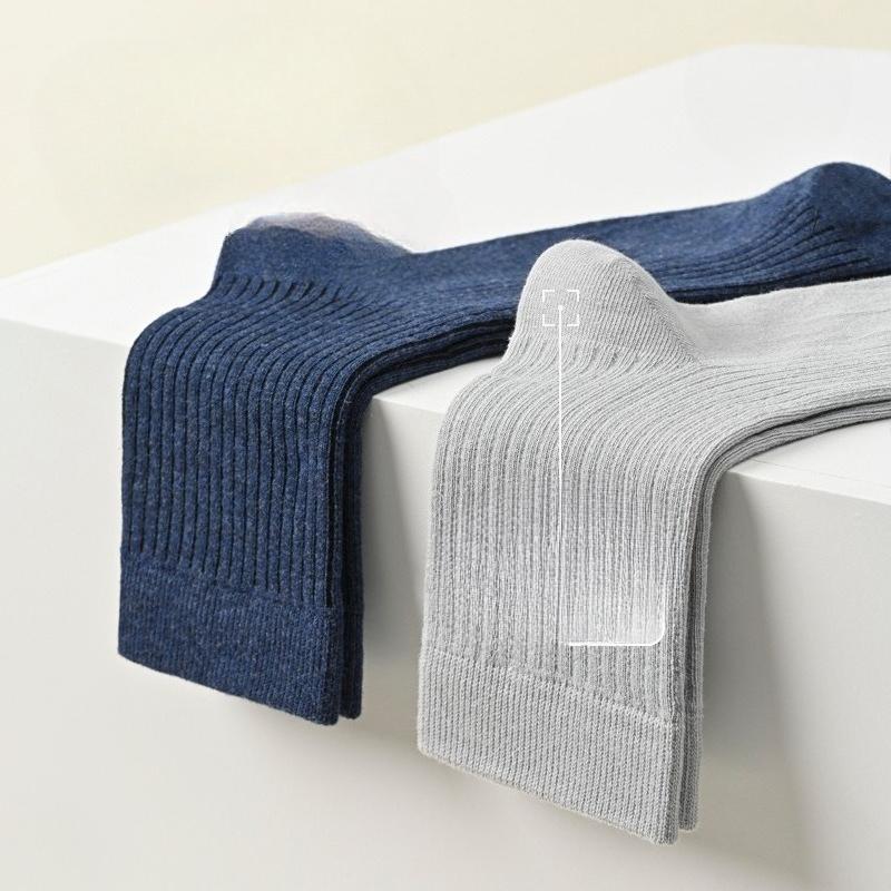 Хлопковые носки, Мужские деловые носки до середины икры из 100% хлопка, Антибактериальные, Влагоотводящие, Полосатые, Осенние длинные носки из чистого хлопка