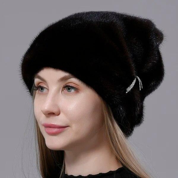 Зимние меховые шапки, женские стильные теплые шапки из натурального цельного норкового меха, роскошные шапки-ушанки, антихолодная зимняя шапка