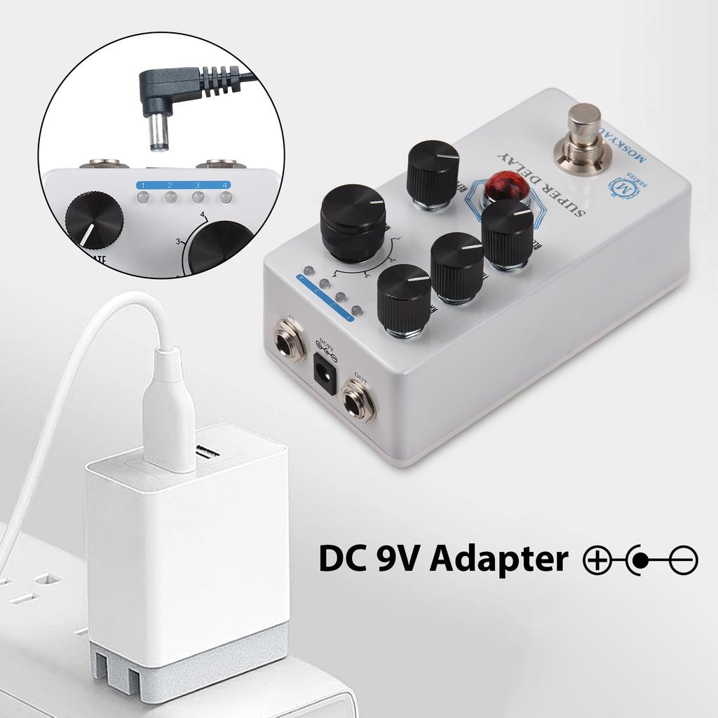 MOSKYAUDIO SUPER DELAY Guitar Delay Effects Pedal Blend/Time/Rate/Repeats/4-Mode Knob DC 9V 6.35mm