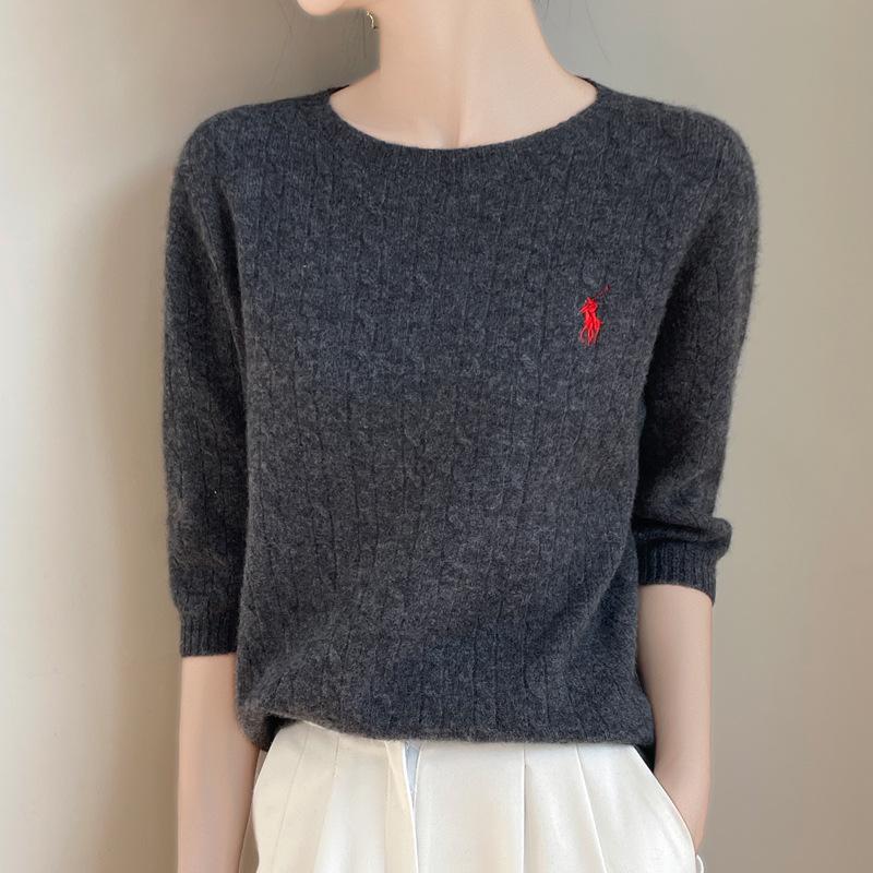 Классический женский свитер крупной вязки - Осенний с круглым вырезом и облегающим дизайном рукава пять восьмых