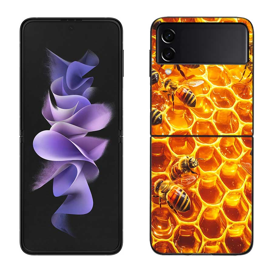 Пчелы и Мед в Сотовом Чехле Для Samsung Z Flip 7 6 5G Galaxy Z Flip 5 4 3 Черный Жесткий Чехол Роскошная ПК Оболочка