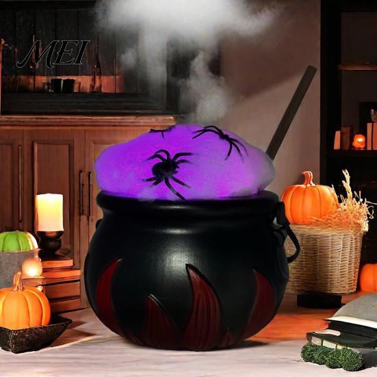 Dark Style Photo Prop Light Up Witch Cauldron DIY Set, Halloween Glowing Black Plastic Bowl with Spiders, Craft Kit Spooky Hocus Pocus Candy