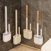Wall-Mounted Long-Handled Silicone Toilet Brush Set with Base