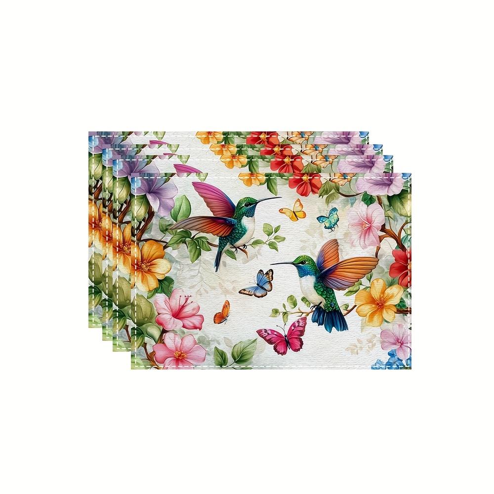 Hummingbird Floral Heat Resistant Washable Table Placemats Kitchen Dining Decor 4 Piece Set