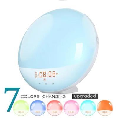 Световой будильник Wake Up Light Workday с 7 цветами Ночной свет заката Умные часы-симуляция жизни Звуки природы FM-радио Часы