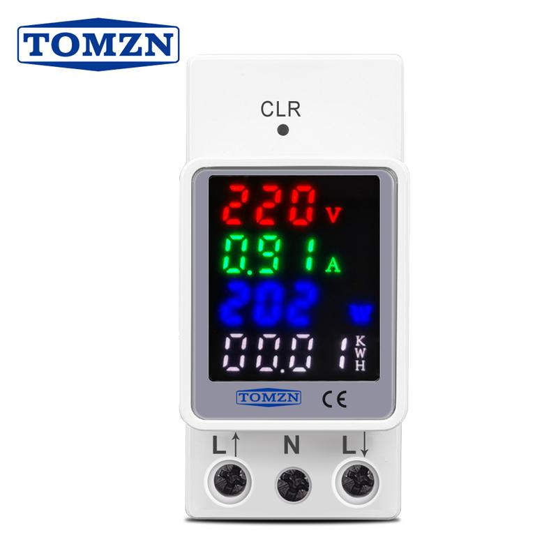 TOMZN 4-в-1 DIN-рейка AC 110V 220V 100A Напряжение Ток KWH Электроэнергии счетчик-монитор ВОЛЬТ АМП вольтметр амперметр Ваттметр