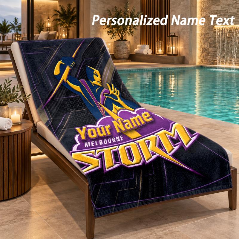 Custom Text Melbourne Storm Print Beach Towel Large Towel For Home Bathroom Beach